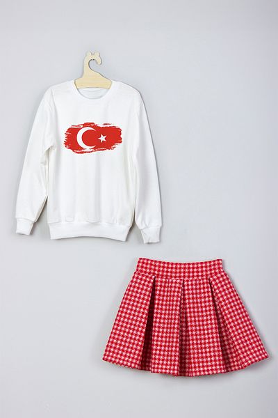 ADA BEBEK ÇOCUK Girl Boos Printed Skirt Sweat Set