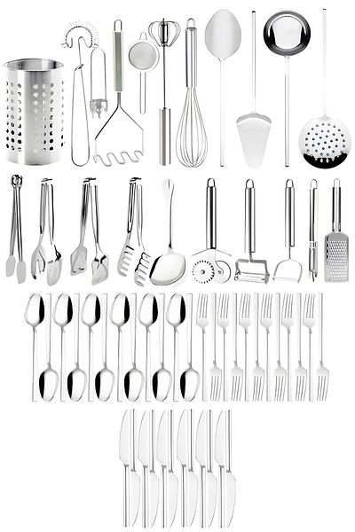 Selenica Daily Cutlery Set 12 Person Cutlery Set and Metal Kitchen Utensils