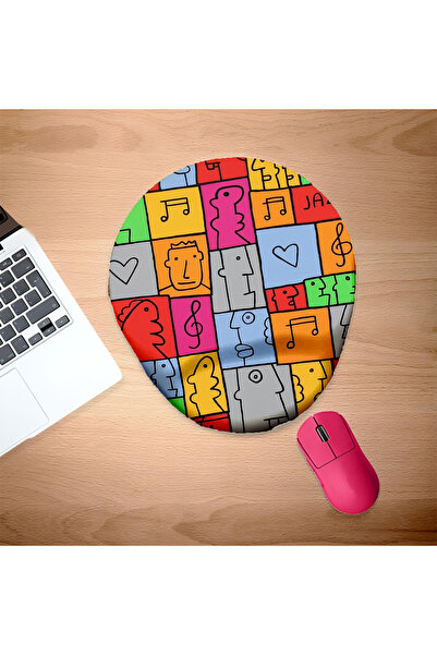 UcuruStore Pad pentru mouse oval cu forme liniare multicolore și suport pentr...