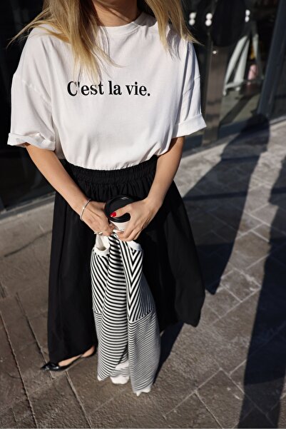 Jose Clothing Μπλουζάκι Unisex Λευκό εμπριμέ από οργανικό βαμβάκι Oversize κοντό μανίκι