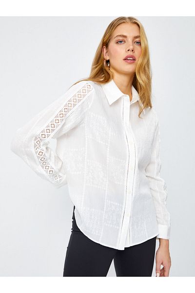 Faik Sönmez Lace Garnished Self Jacquard Stylish Shirt 68190