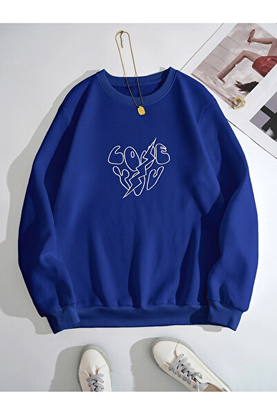 BEETON Love You Lightning Χοντρό χειμωνιάτικο φούτερ - Sax Blue Printed Overs...