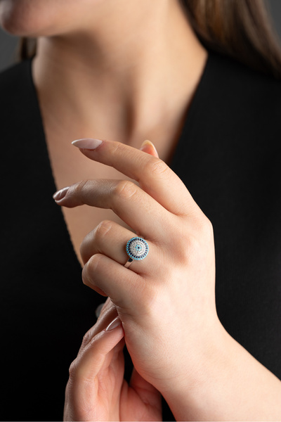 ESSARE 925 Ayar Gümüş Ayarlanabilir Nazar Model Yüzük