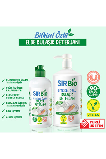 SIR Bio Bitkisel Özlü Elde Bulaşık Deterjanı 1000 ml Pompalı Şişe 500 ml