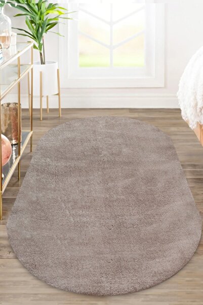 Valery Home Vl Oval Comfort Overloklu Peluş Halı Kahverengi