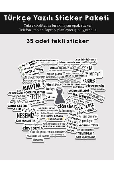 Planet Butik Turkish Written Sticker Pack of 35