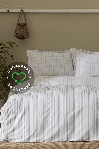 Karaca Home Σετ Παπλωματοθήκη Διπλό Μεταμόρφωση Doğasever Geo Cotton Khaki