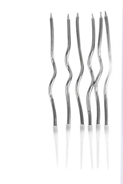 Genel Markalar 6 LI KIVRIMLI GÜMÜŞ MUM 16CM Pasta Mumu Spiral Kıvrık Mum