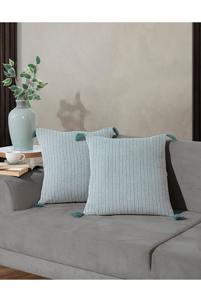 Lux Touch Κάλυμμα μαξιλαριού Vera Olive Green 2 τεμαχίων - Μαξιλάρι με φούντα με φερμουάρ 45x45 cm