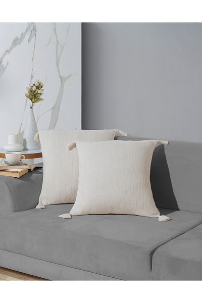 Lux Touch Κάλυμμα μαξιλαριού Vera Ecru 2 τεμαχίων - 45x45 cm, Σετ μαξιλαριού με φερμουάρ και φούντα