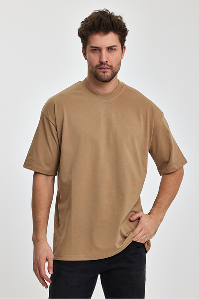 MAXIMILLIAN Erkek Oversize Fit Kalın Kumaş Dokulu Bisiklet Yaka T-shirt