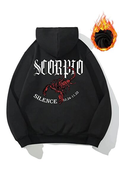 ORLONTEX Women's Black Scorpion Printed Oversize Hooded Sweatshirt