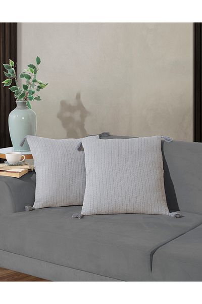 Lux Touch Vera Gray 2-Piece Throw Pillow Cover - 45x45 cm Pillow Cushion, ZiPPered Tassel