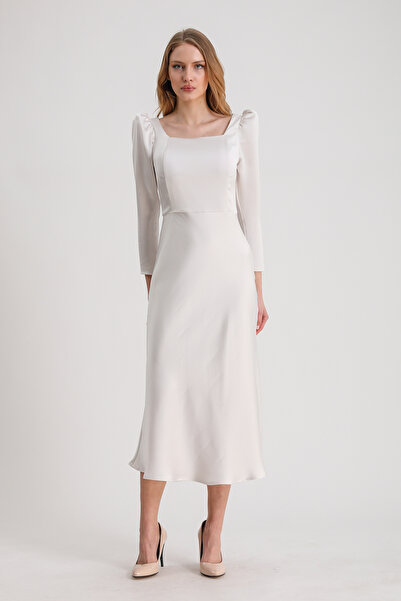 miss flamingo FRESSİA PRENSES KOL MİDİ BOY ELBİSE