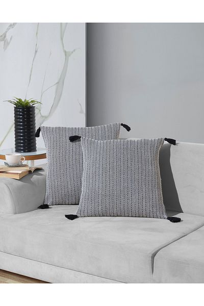 Lux Touch Husă de pernă Vera neagră din 2 piese - 45x45 cm, pernă cu pompon și fermoar
