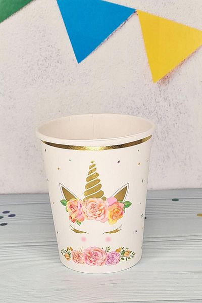 TATLI GÜNLER Floral Glittering Model Unicorn Themed 8 Piece Cardboard Cup