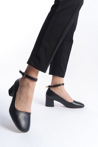 eformoda by emre yılmaz Curea de gleznă pentru femei, piele neagră, cu curea, elegantă, confortabilă, clasică, pantofi cu toc de 5 cm, Drk021