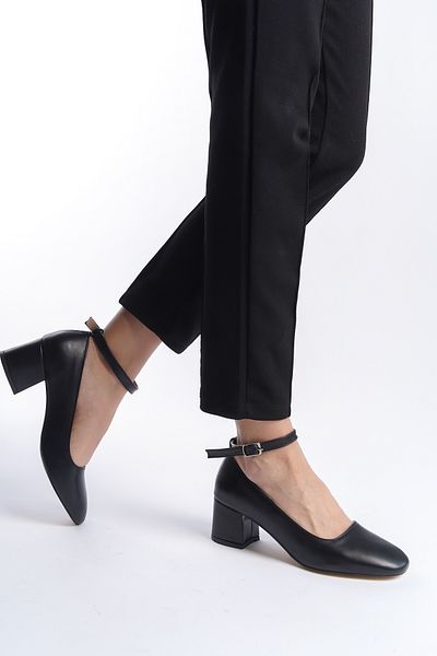 eformoda by emre yılmaz Curea de gleznă pentru femei, piele neagră, cu curea, elegantă, confortabilă, clasică, pantofi cu toc de 5 cm, Drk021