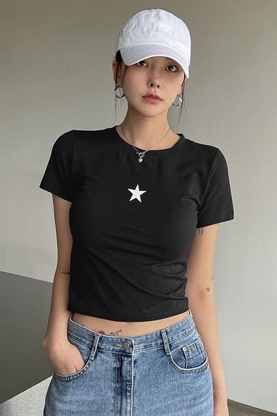 EFBUTİK Μαύρο Mini Star Crop
