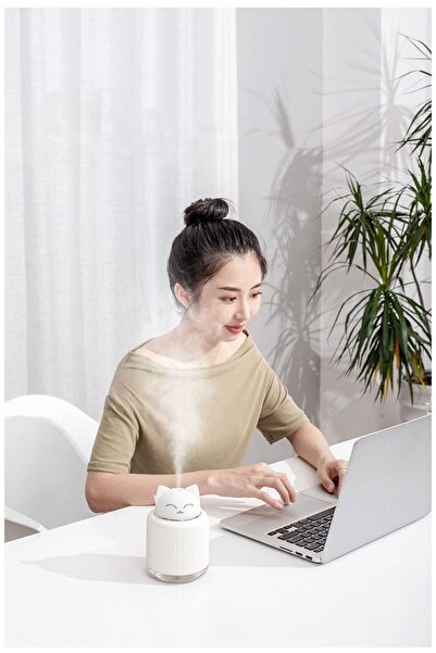 BigSale Kedi Hava Nemlendirici Difüzör Buhar Cihazı Ultrasonik Buhar Makinası Led Işıklı 300ml