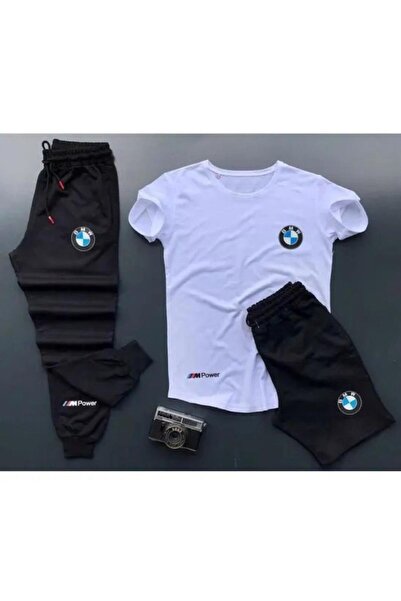 Moda Wear Bmw Basklı T-shirt Eşofman Altı Şort Kombin 3lü Set