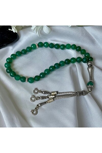 Elifsu Jewelry Mărgele de rugăciune din piatră naturală fațetată din agat verde