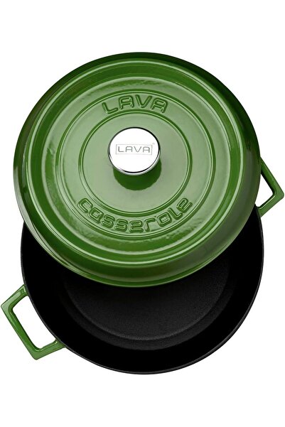 Lava Cast Round Pot, Trendy, 28 Cm, 6.71 L Volume, Green
