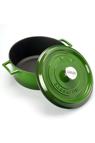 Lava Cast Round Pot, Trendy, 28 Cm, 6.71 L Volume, Green