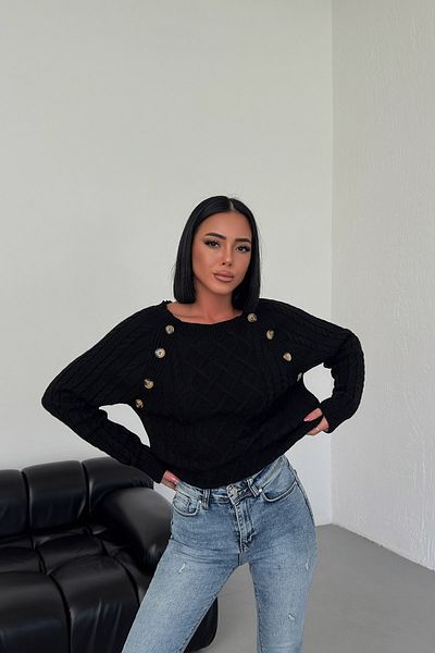 Nosia Pulover de tricotaj pentru femei cu gât barcă cu nasturi