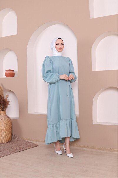 moda periy kadın tarz modest Rahat Kalıp yazlık pamuklu tericoton Fırfırlı Tesettür Elbise