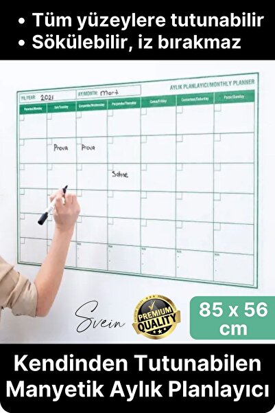 Svein Kendinden Yapışkanlı Manyetik Bir Aylık Program Planlayıcı Takvim Duvar...