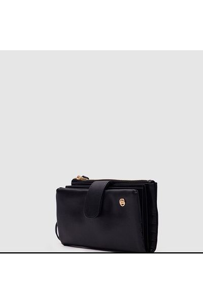 Honorius Women's Black Soft Leather Wallet - Zippered, Passport Holder, Multi-Compartment Card Holder
