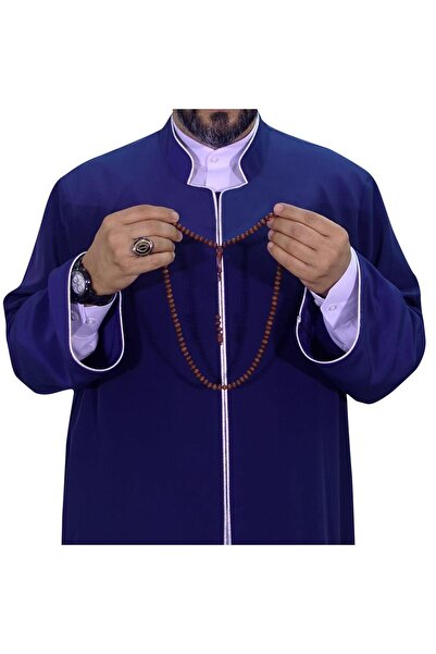 Akıncı Tekstil Hakim Yaka Cübbe Lacivert - Gümüş Biyeli