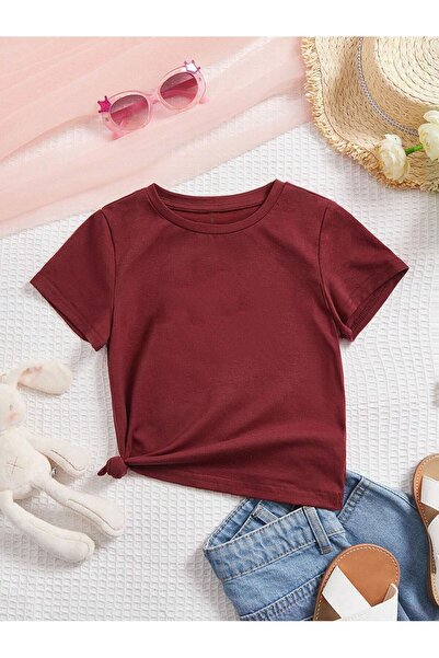 BYMEER Dječja obična unisex majica u bordo boji