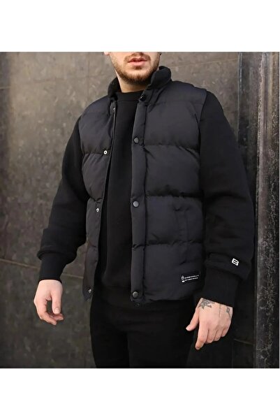 Modonwear Erkek Siyah Dar Kalıp Dik Yaka Şişme Yelek