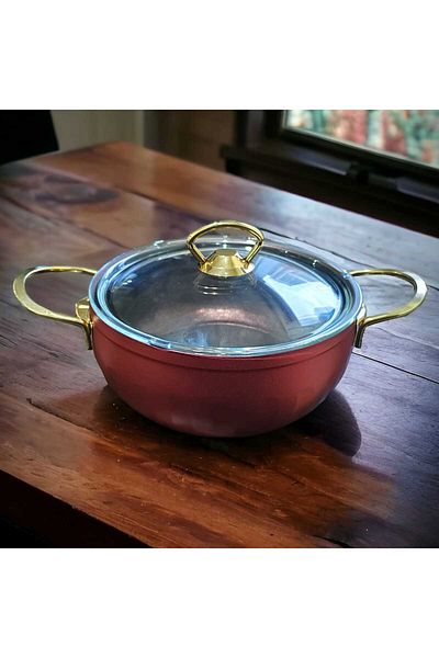 Evita Bio Granite Gold Handled Deep Pot Claret Red 20 cm