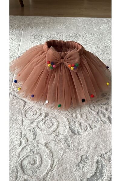 Sare Çocuk Giyim Кольоровий пухнастий шарф з лососевим спідничкою та шпильками