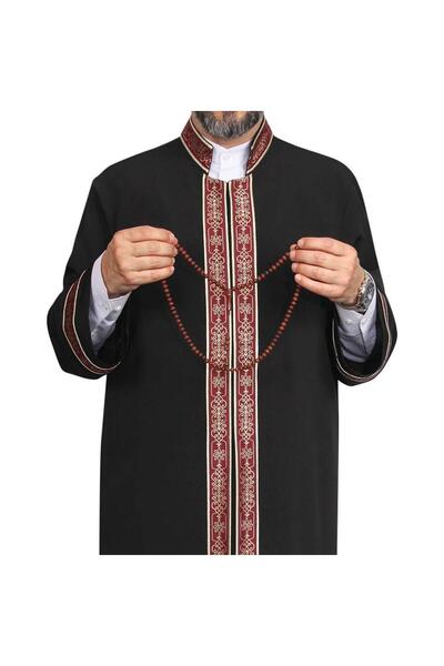 Akıncı Tekstil İmam Cübesi Black with Bias and Claret Red Border