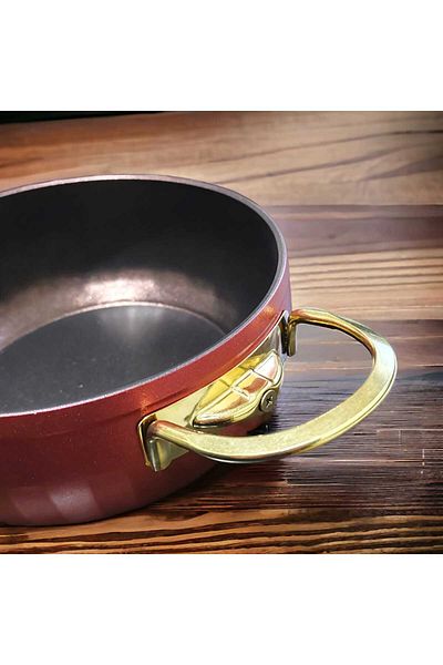 Evita Bio Granite Gold Handled Deep Pot Claret Red 20 cm