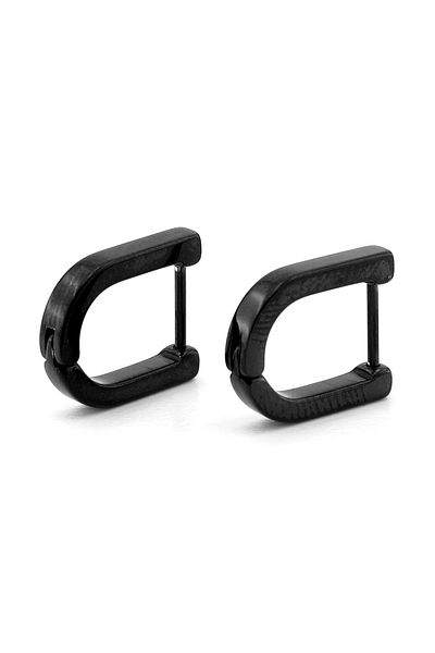 Solfera Oval U-shaped Black Stainless Steel Hoop Women's Men's Earrings ER090