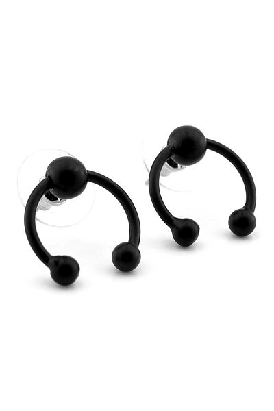 Solfera Ball End Half Ring Matte Black Steel Women's Men's Earrings ER064
