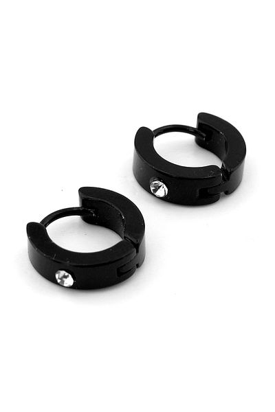 Solfera Zircon Single Cz Black Color Hoop Stainless Steel Women's Men's Earrings ER062