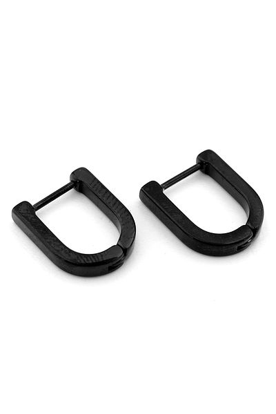 Solfera Oval U-shaped Black Stainless Steel Hoop Women's Men's Earrings ER090