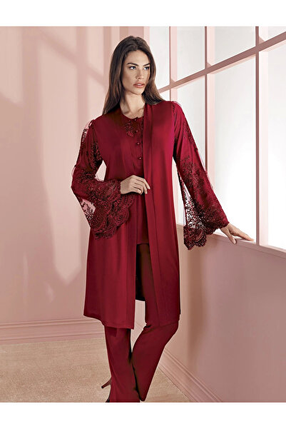 Kocabey Espuar 757 Combed Cotton 3-Piece Dressing Gown Pajama Set