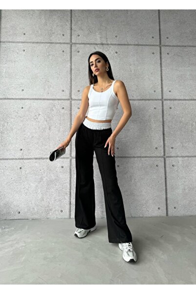 JUST MAY Beyaz Kalın Askılı Dikiş Detaylı Crop