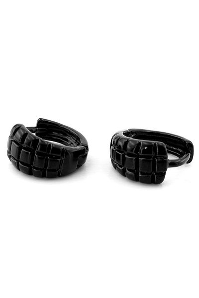 Solfera Crocodile Skin Patterned Mini Size Hoop Black Steel Men's Earrings ER044