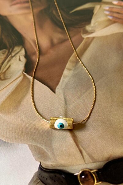 Trendy Butik White Enameled Evil Eye Pipe Model Thin Chain Necklace