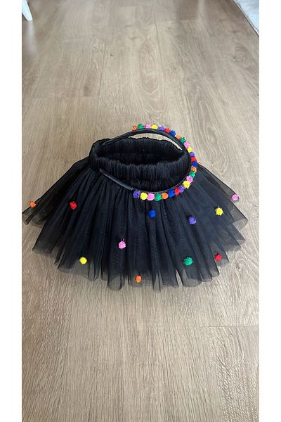 Sare Çocuk Giyim Set fustă și cataramă brodate cu pompon pe tutu negru