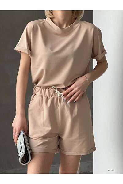 merlavin Ženske kratke hlače od dvonitne tkanine, dvodelni set (šarene)