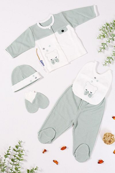 Sitilin Baby Girl Green 5-Piece Bow Hospital Discharge Set STL6509